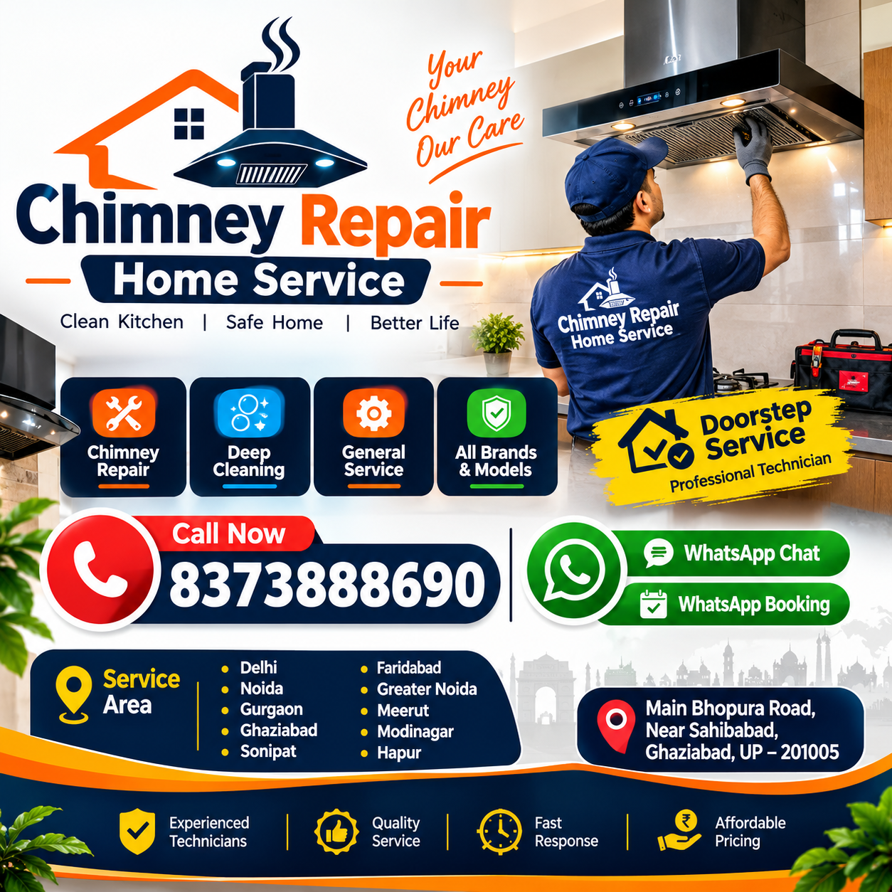 Chimney Repair Home Service technician repairing a kitchen chimney